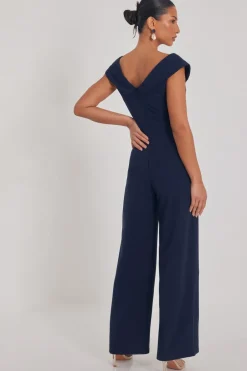 Quiz Navy Bardot Wide Leg Jumpsuit Sale