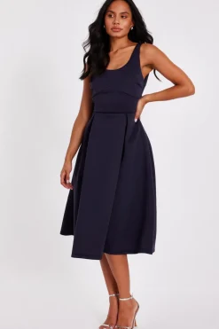 Quiz Bow Back Midi Dress Navy Discount