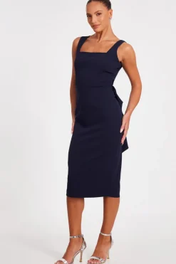 Quiz Navy Bow Back Midi Dress Clearance