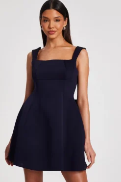 Quiz Bow Skater Dress Navy Hot