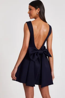 Quiz Bow Skater Dress Navy Hot