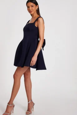 Quiz Bow Skater Dress Navy Hot