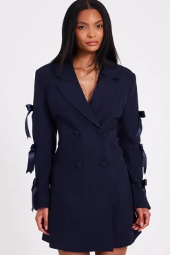 Quiz Bow Sleeve Blazer Dress Navy Best