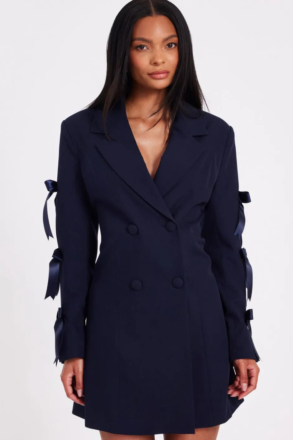 Quiz Bow Sleeve Blazer Dress Navy Best