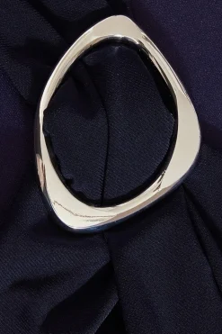 Quiz Navy Buckle Detail Ruched Top Clearance