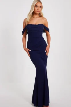 Quiz Chiffon Bardot Maxi Dress Navy Clearance