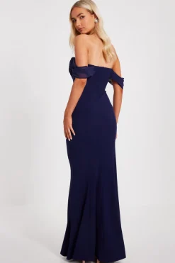 Quiz Chiffon Bardot Maxi Dress Navy Clearance
