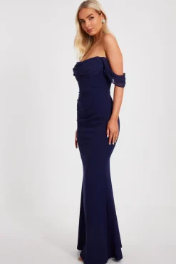 Quiz Chiffon Bardot Maxi Dress Navy Clearance