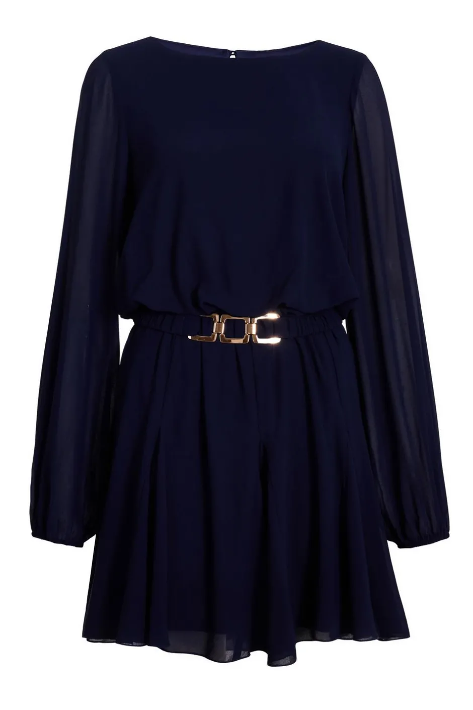 Quiz Navy Chiffon Long Sleeve Skater Dress Outlet