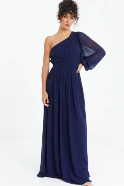 Quiz Navy Chiffon One Sleeve Maxi Dress Online