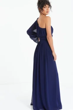 Quiz Navy Chiffon One Sleeve Maxi Dress Online