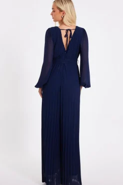 Quiz Navy Chiffon Pleated Jumpsuit Discount