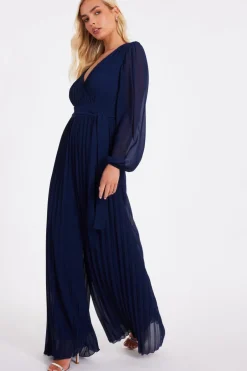 Quiz Navy Chiffon Pleated Jumpsuit Discount