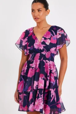 Quiz Navy Chiffon Tiered Mini Dress Sale