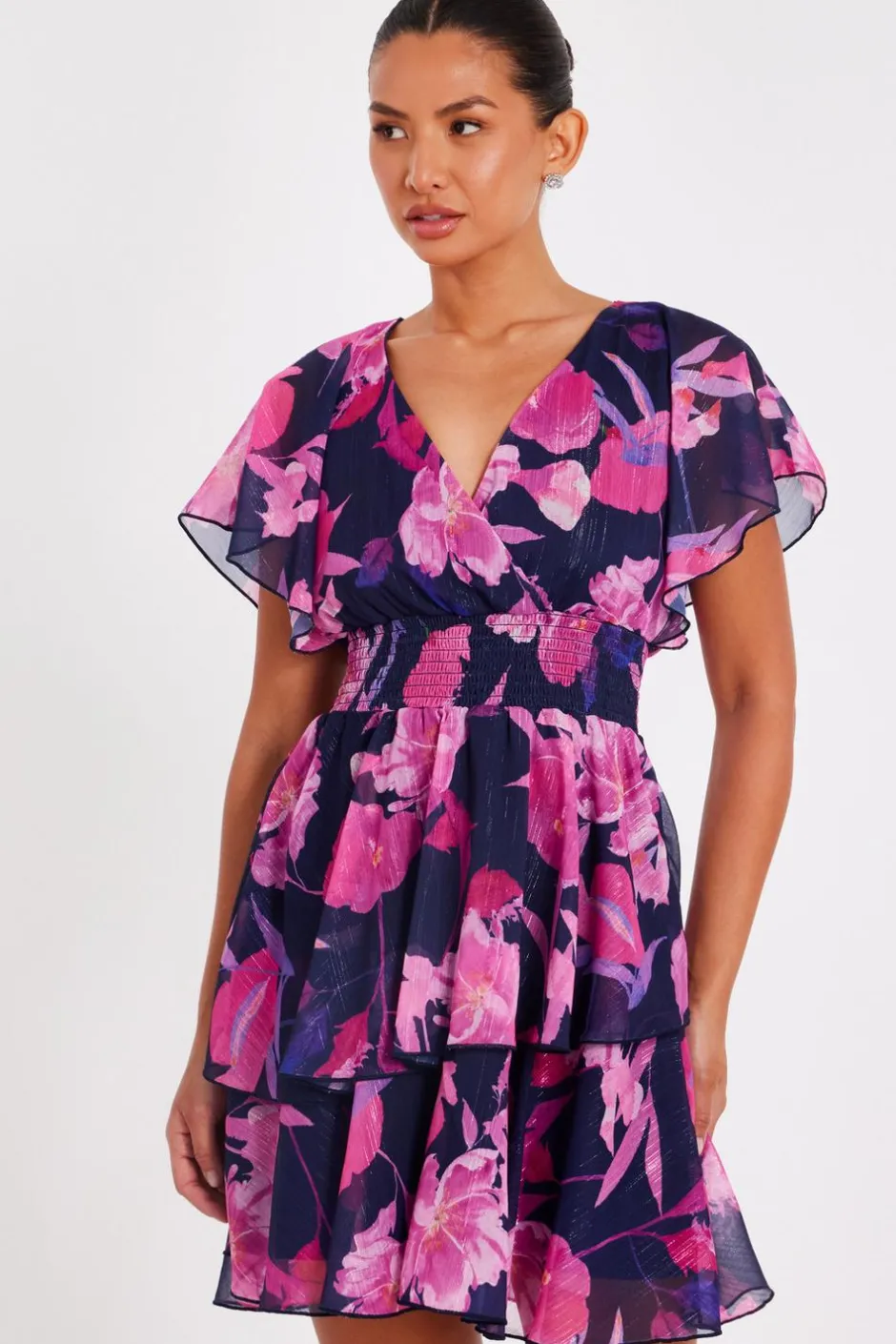 Quiz Navy Chiffon Tiered Mini Dress Sale