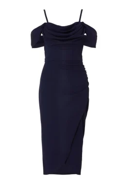 Quiz Cold Shoulder Midi Dress Navy Online