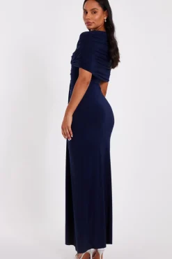 Quiz Navy Cross Front Ruched Maxi Dress