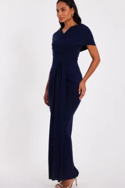 Quiz Navy Cross Front Ruched Maxi Dress