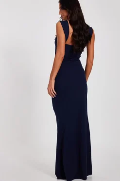 Quiz Navy Diamante Bow Maxi Dress Clearance