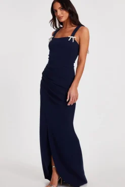 Quiz Navy Diamante Bow Maxi Dress Clearance