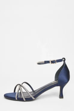 Quiz Diamante Cross Strap Heels Navy Hot
