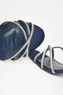 Quiz Diamante Cross Strap Heels Navy Hot