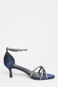Quiz Diamante Cross Strap Heels Navy Hot