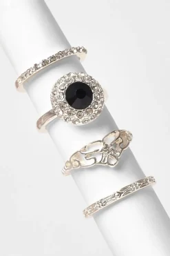Quiz Navy Diamante Floral Ring Set Best