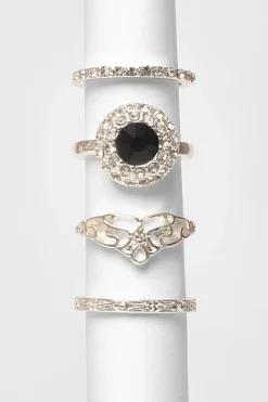Quiz Navy Diamante Floral Ring Set Best