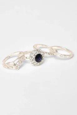 Quiz Navy Diamante Floral Ring Set Best