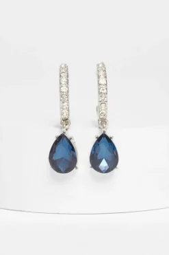 Quiz Navy Diamante Hoop Earrings Discount