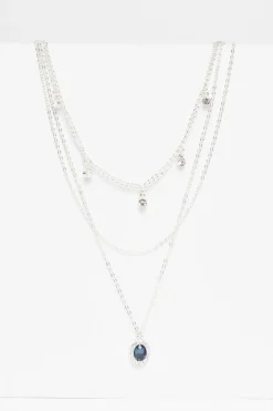 Quiz Diamante Jewel Layered Necklace Navy Online