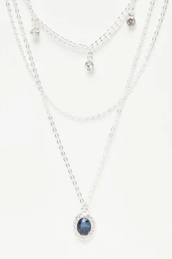 Quiz Diamante Jewel Layered Necklace Navy Online