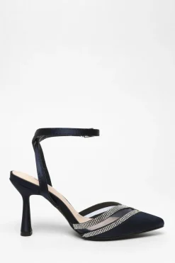 Quiz Diamante Mesh Court Heels Navy