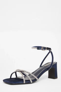 Quiz Diamante Strappy Heeled Sandals Navy Clearance