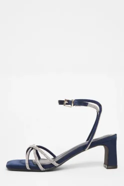 Quiz Diamante Strappy Heeled Sandals Navy Clearance