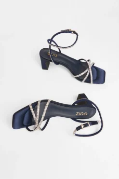 Quiz Diamante Strappy Heeled Sandals Navy Clearance