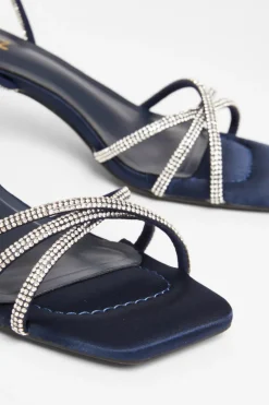 Quiz Diamante Strappy Heeled Sandals Navy Clearance