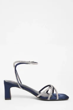 Quiz Diamante Strappy Heeled Sandals Navy Clearance