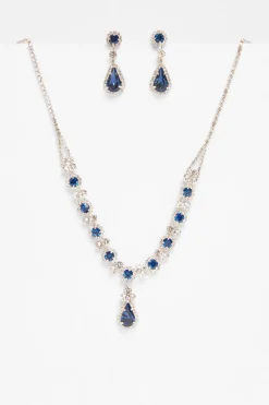 Quiz Diamante Tear Drop Set Navy