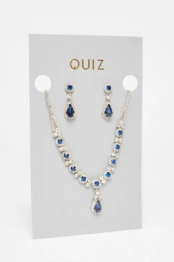 Quiz Diamante Tear Drop Set Navy