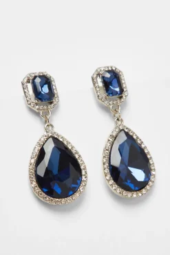 Quiz Diamante Teardrop Earring Navy