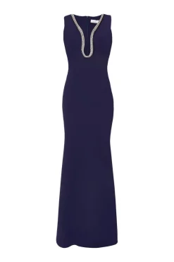 Quiz Navy Diamante Trim Maxi Dress Discount