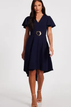 Quiz Dip Hem Midi Dress Navy Online