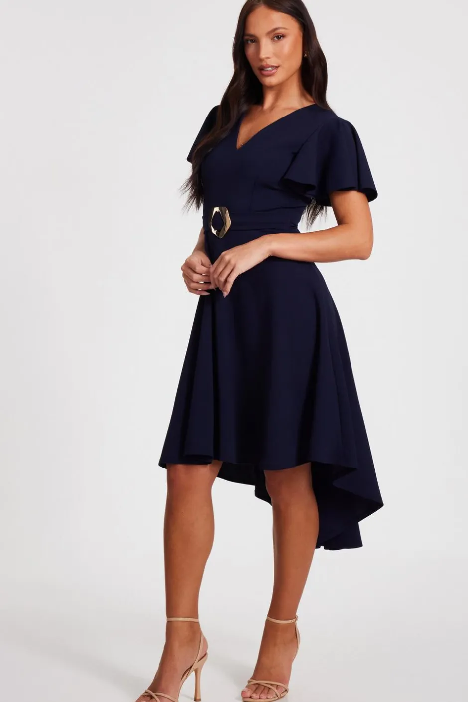 Quiz Dip Hem Midi Dress Navy Online