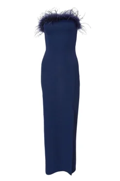 Quiz Feather Trim Midaxi Dress Navy Best