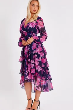 Quiz Navy Floral Dip Hem Midaxi Dress Best