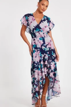 Quiz Navy Floral Tiered Midi Dress New