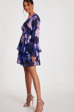 Quiz Navy Floral Tiered Skater Dress New