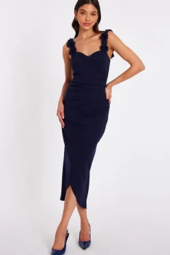 Quiz Floral Trim Midaxi Dress Navy Online